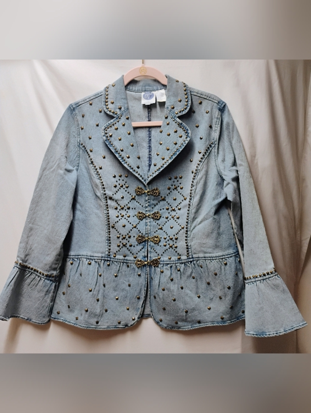 Diane Gilman Light Blue Denim Jacket with Gold-Tone Studs